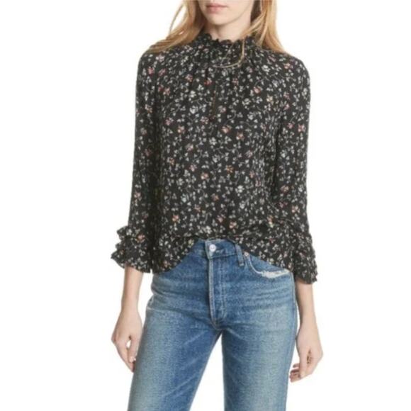 NWOT REBECCA TAYLOR Top Blouse 0 Silk Floral Ruffle 3/4 Sleeve Multicolor - Picture 1 of 7